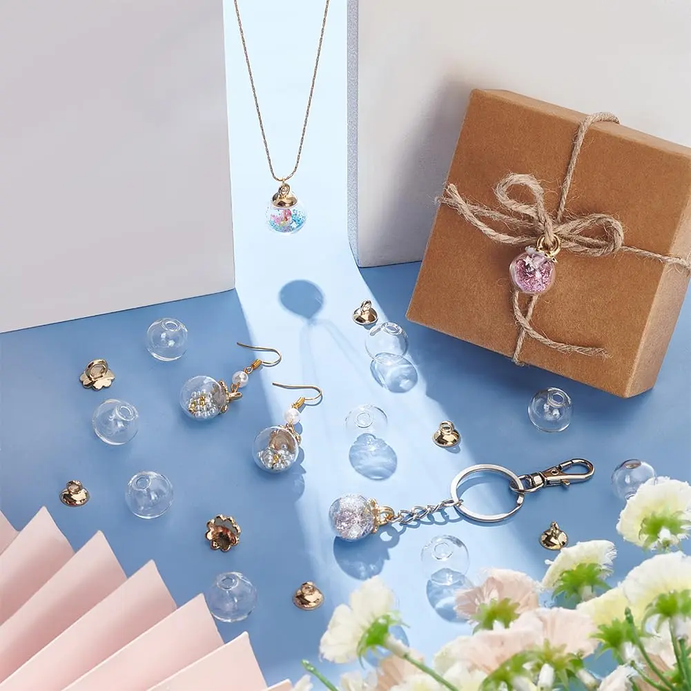 PH PandaHall 30pcs 16mm Clear Glass Globe Bottle Wish Glass Ball Bottles for DIY Pendant Charms Stud Earring Making - view 6