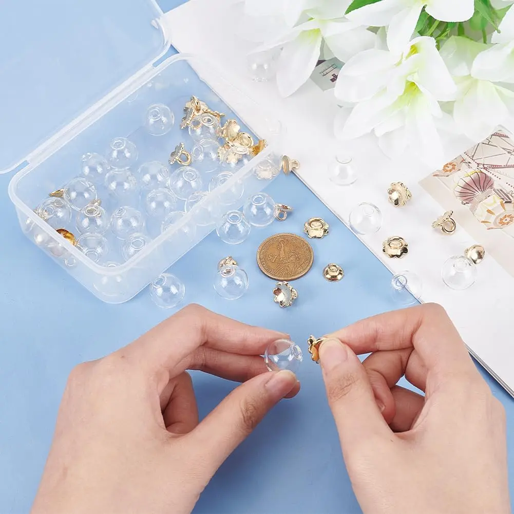 PH PandaHall 30pcs 16mm Clear Glass Globe Bottle Wish Glass Ball Bottles for DIY Pendant Charms Stud Earring Making - view 7