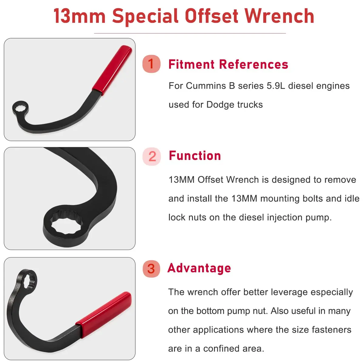 Camoo 13mm Injection Pump and Idle Lock Nut Wrench | Offset Wrench for Cummins 5.9L Diesel Engines - view 2