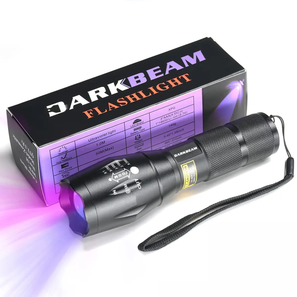 DARKBEAM UV 365nm & 395nm Dual Black Light Woods lamp Blacklight Flashlight | Detects Stains & Currency - main product image