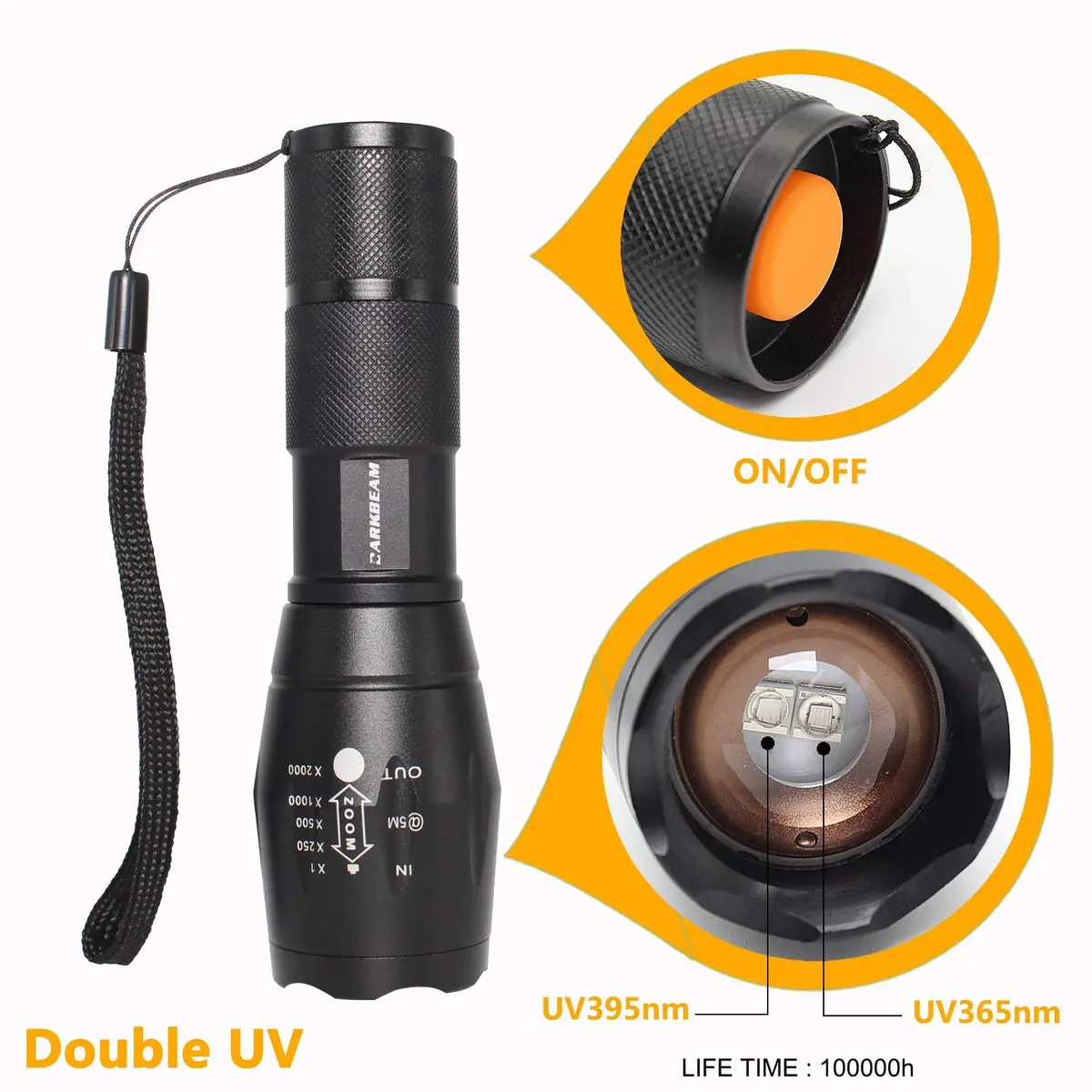 DARKBEAM UV 365nm & 395nm Dual Black Light Woods lamp Blacklight Flashlight | Detects Stains & Currency - view 3