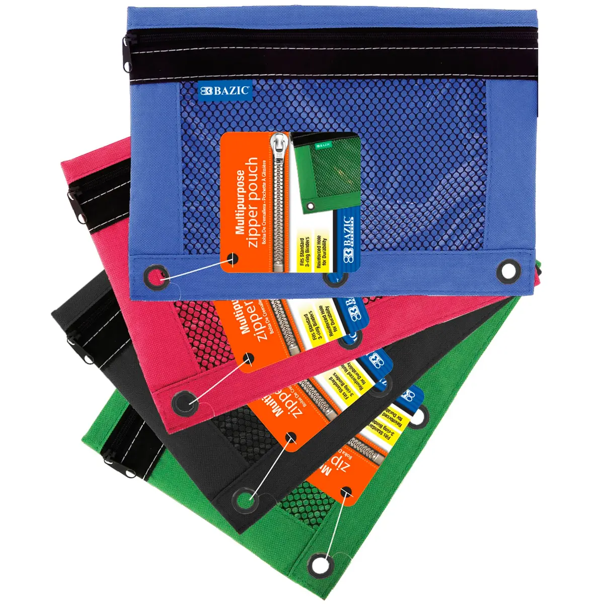 BAZIC PRODUCTS 3-Ring Pencil Pouch with Mesh Window | Durable Organizer for School & Office - main product image