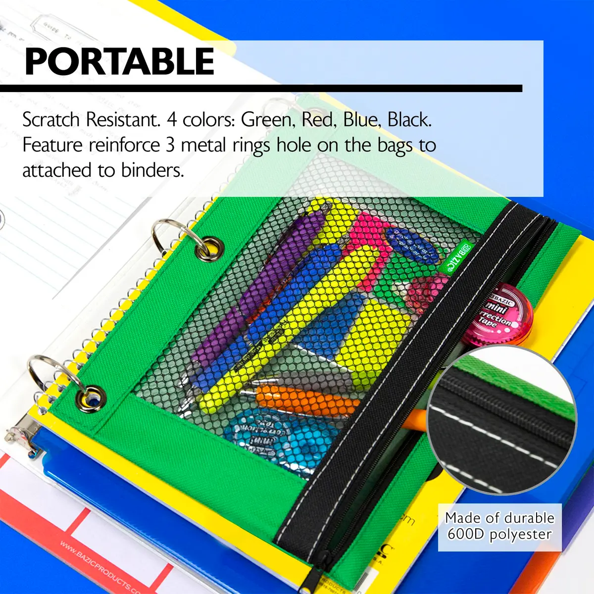 BAZIC PRODUCTS 3-Ring Pencil Pouch with Mesh Window | Durable Organizer for School & Office - view 5