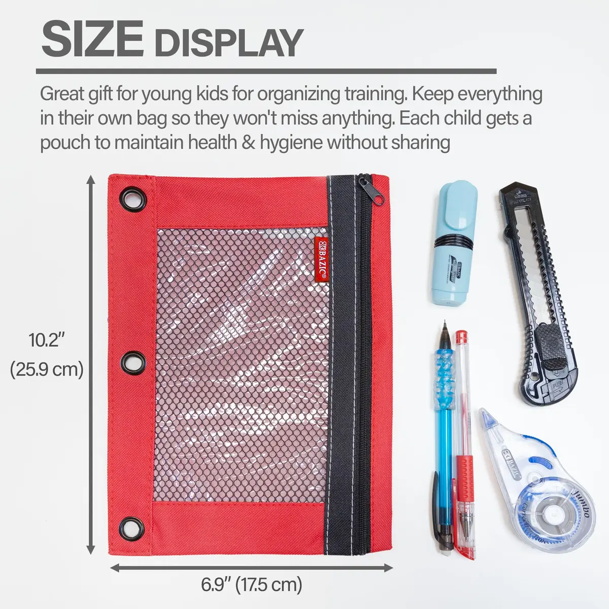 BAZIC PRODUCTS 3-Ring Pencil Pouch with Mesh Window | Durable Organizer for School & Office - view 2