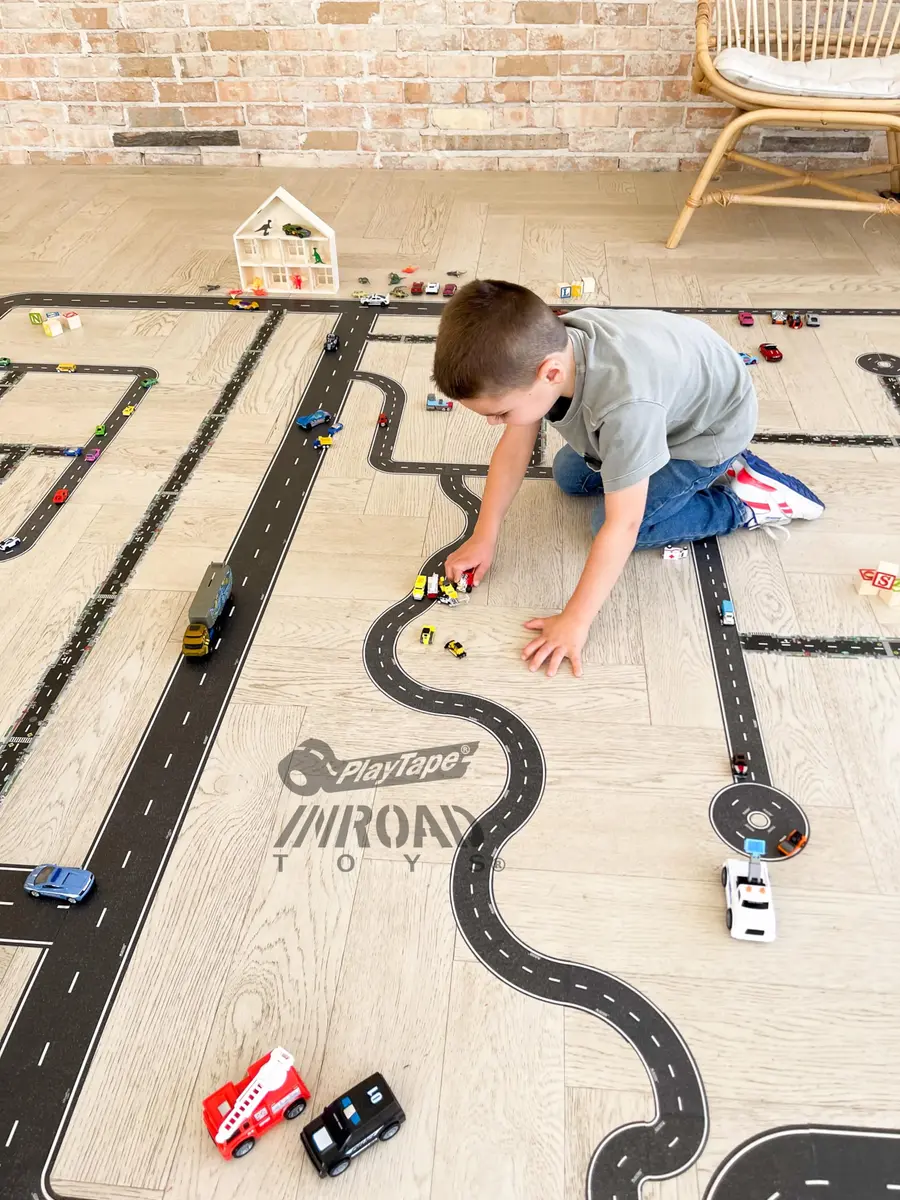 PlayTape Road Tape for Toy Cars - 4-Pack Asphalt Road (120 ft total) | Sticks to Flat Surfaces, No Residue - view 8