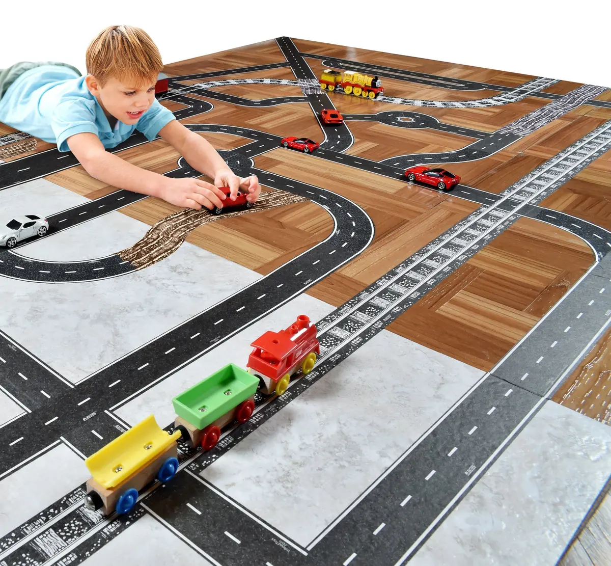 PlayTape Road Tape for Toy Cars - 4-Pack Asphalt Road (120 ft total) | Sticks to Flat Surfaces, No Residue - view 3