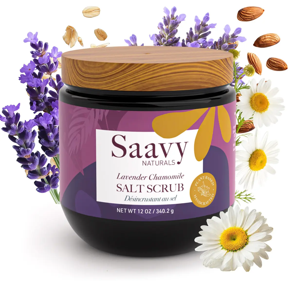 Saavy Naturals Body Scrub - Salt Lavender Extract, Vegan Exfoliant, 12 oz | Gentle for Sensitive Skin, Made in USA - main product image