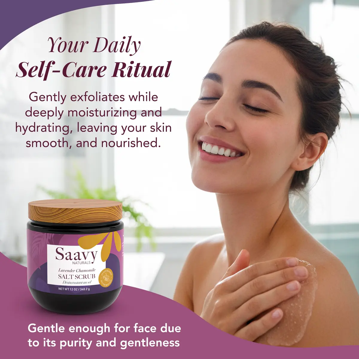 Saavy Naturals Body Scrub - Salt Lavender Extract, Vegan Exfoliant, 12 oz | Gentle for Sensitive Skin, Made in USA - view 4