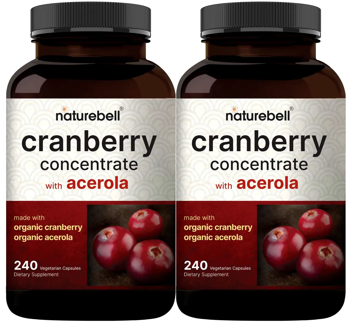 NatureBell Cranberry Concentrate with Acerola, 240 Vegetarian Capsules | Organic, Non-GMO, cGMP - main product image