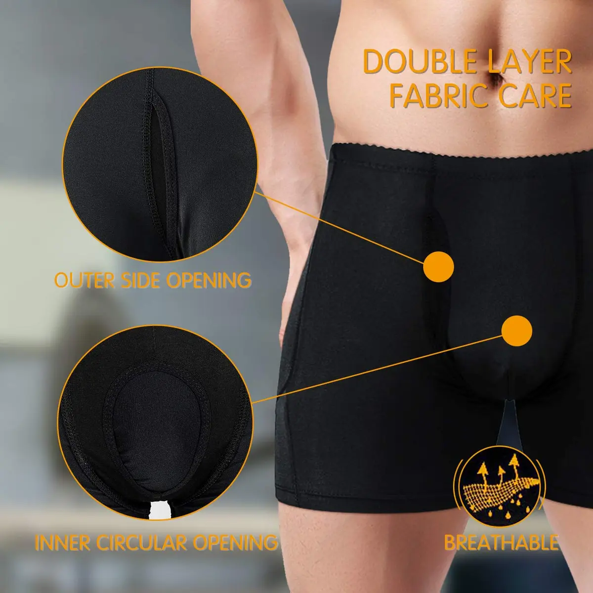 NonEcho Men Padded Underwear Briefs Boxers with Detachable Pads | Hip Enhancer & Butt Booster (70-120 chars) - view 3