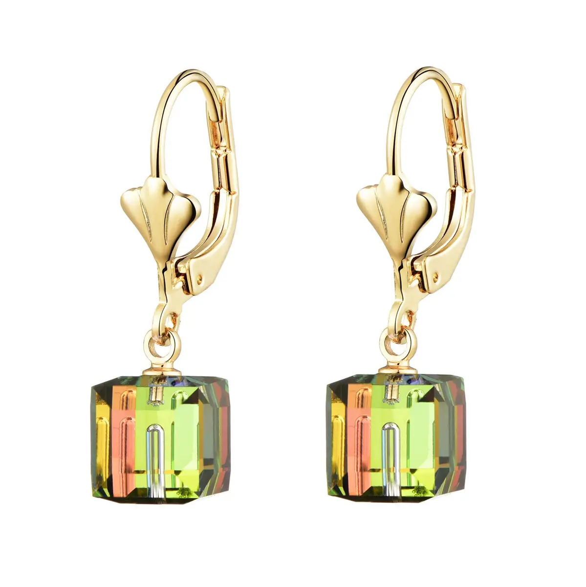EVEVIC Austrian Crystal Cube Drop Earrings for Women | Geometric Sparkle & Gold Finish - main product image