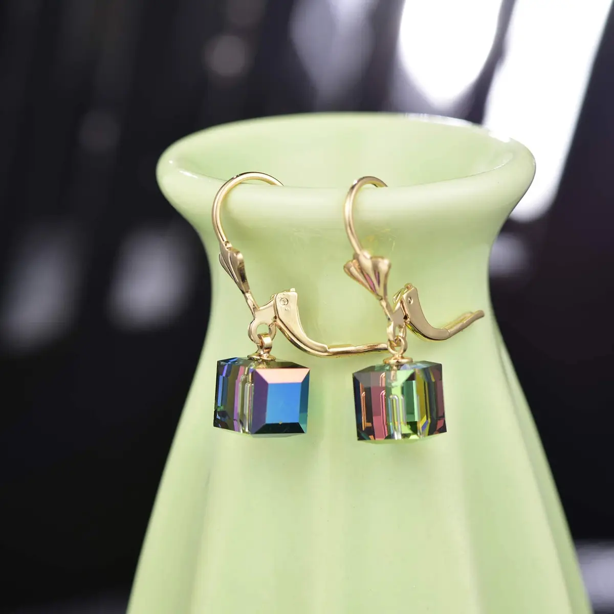 EVEVIC Austrian Crystal Cube Drop Earrings for Women | Geometric Sparkle & Gold Finish - view 5