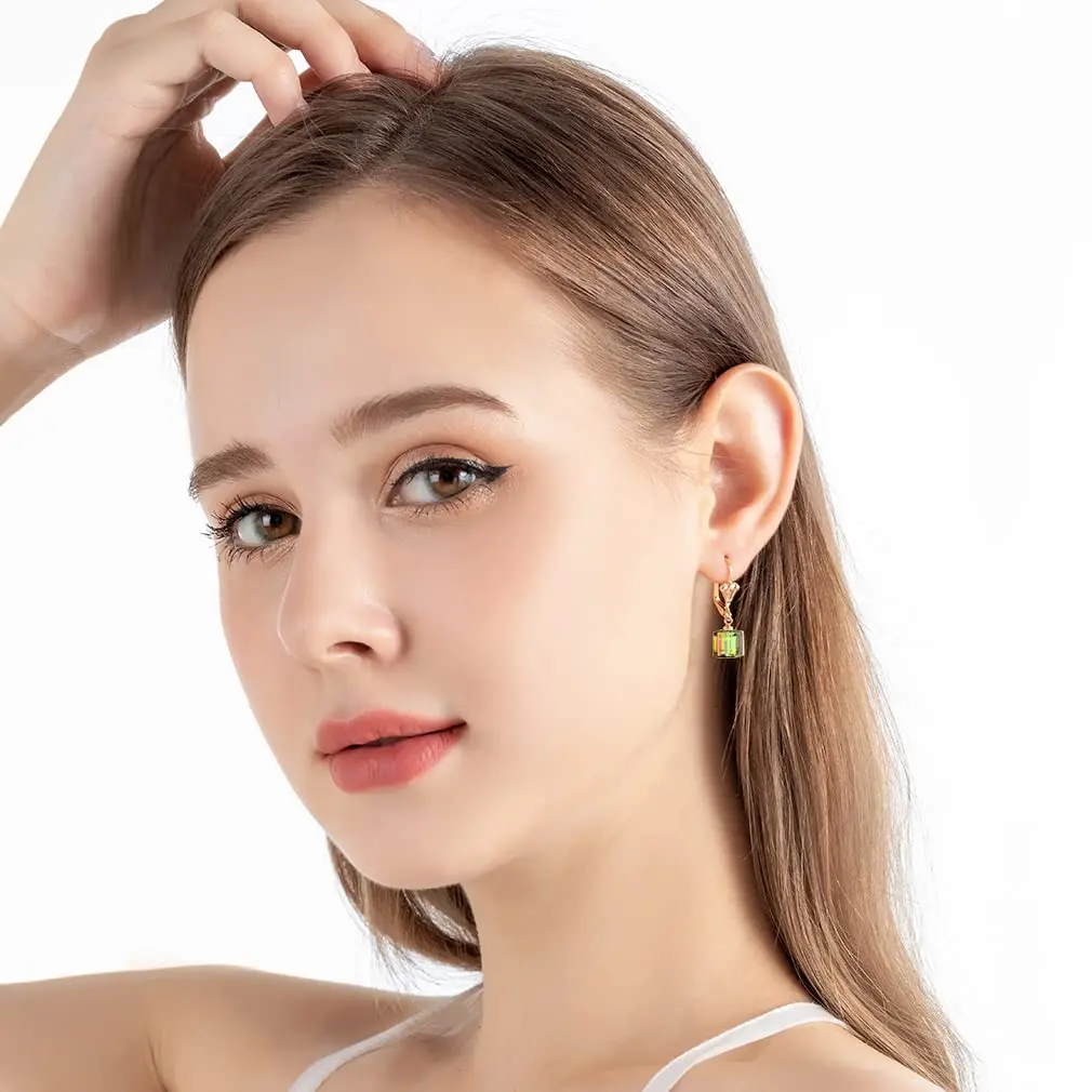 EVEVIC Austrian Crystal Cube Drop Earrings for Women | Geometric Sparkle & Gold Finish - view 7