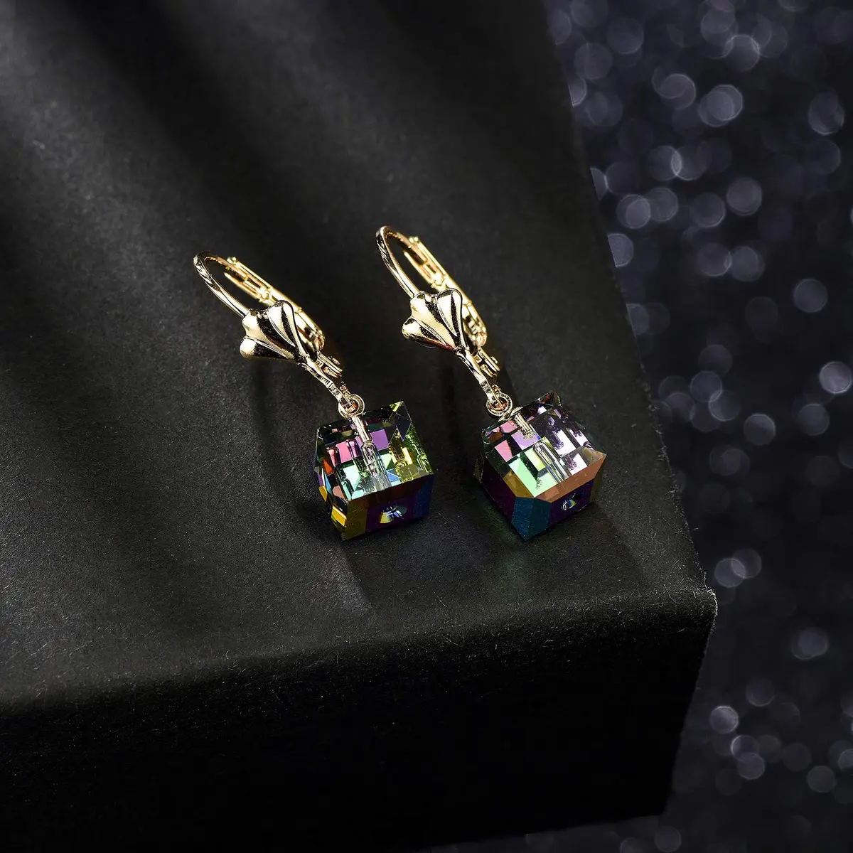 EVEVIC Austrian Crystal Cube Drop Earrings for Women | Geometric Sparkle & Gold Finish - view 8