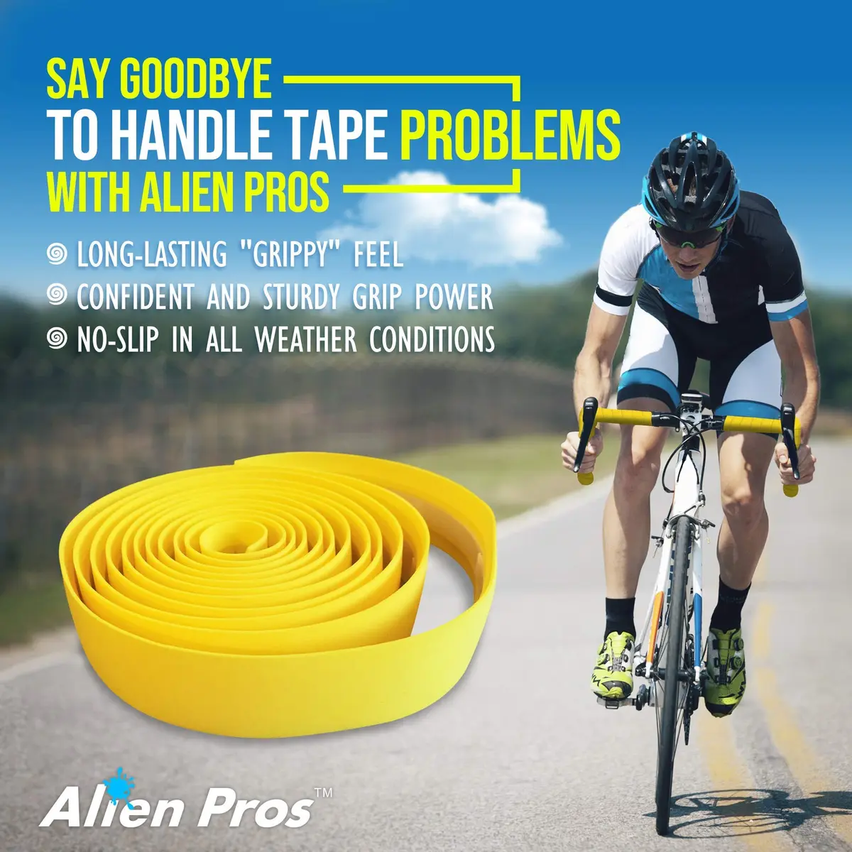 ALIEN PROS Yellow EVA Bike Handlebar Tape Set of 2 | Grips for Comfortable Rides - view 3