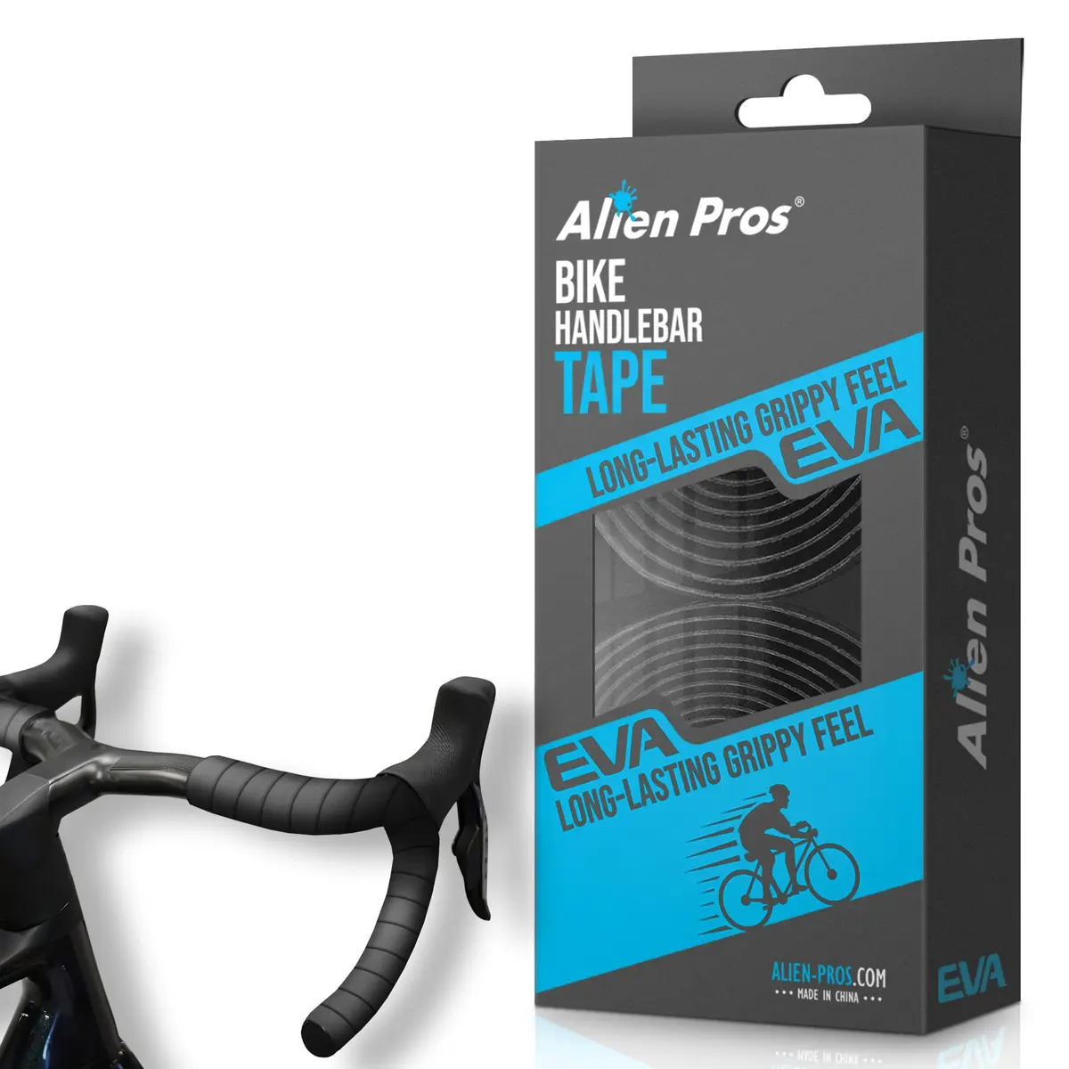 ALIEN PROS Bike Handlebar Tape EVA (Set of 2) Black | Grips Through All Weather Conditions - main product image
