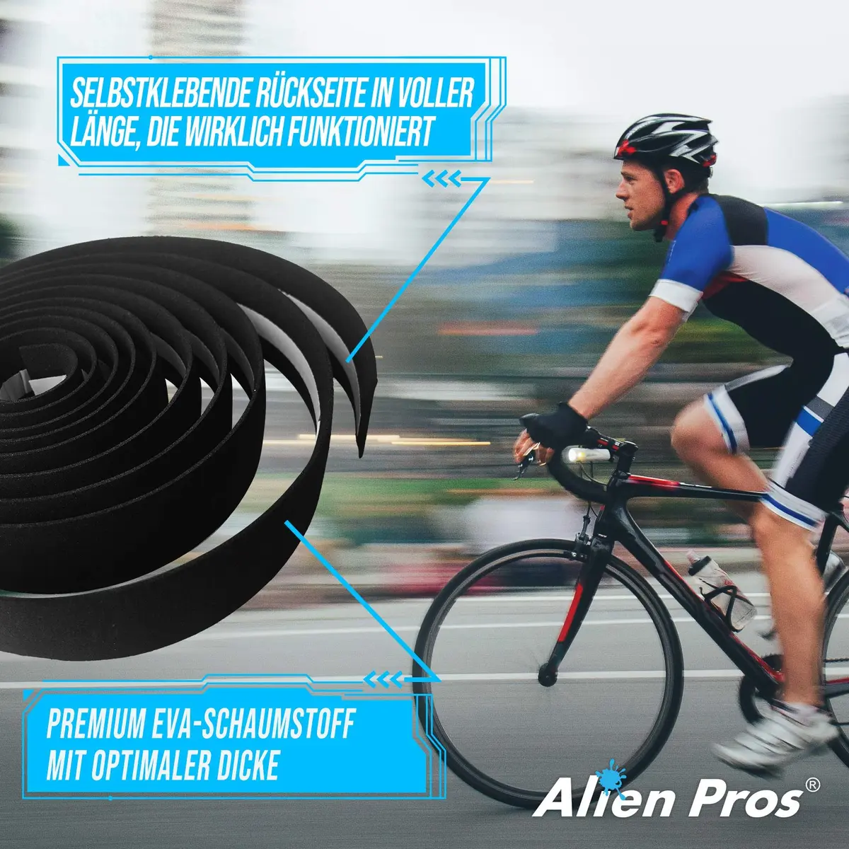 ALIEN PROS Bike Handlebar Tape EVA (Set of 2) Black | Grips Through All Weather Conditions - view 5