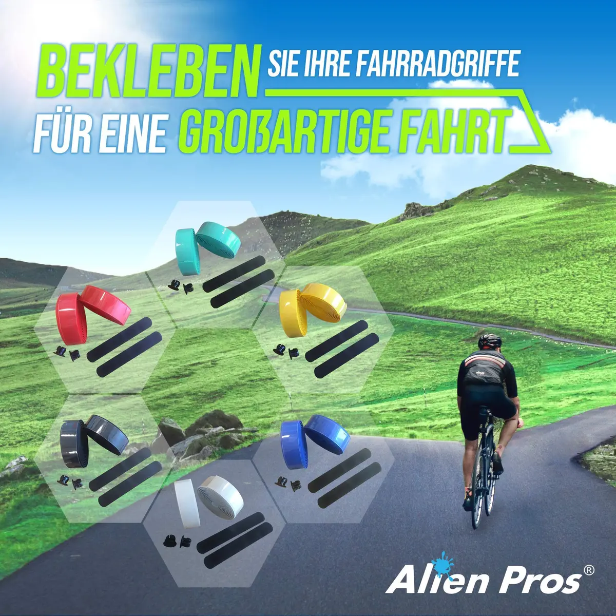 ALIEN PROS Bike Handlebar Tape EVA (Set of 2) Black | Grips Through All Weather Conditions - view 6