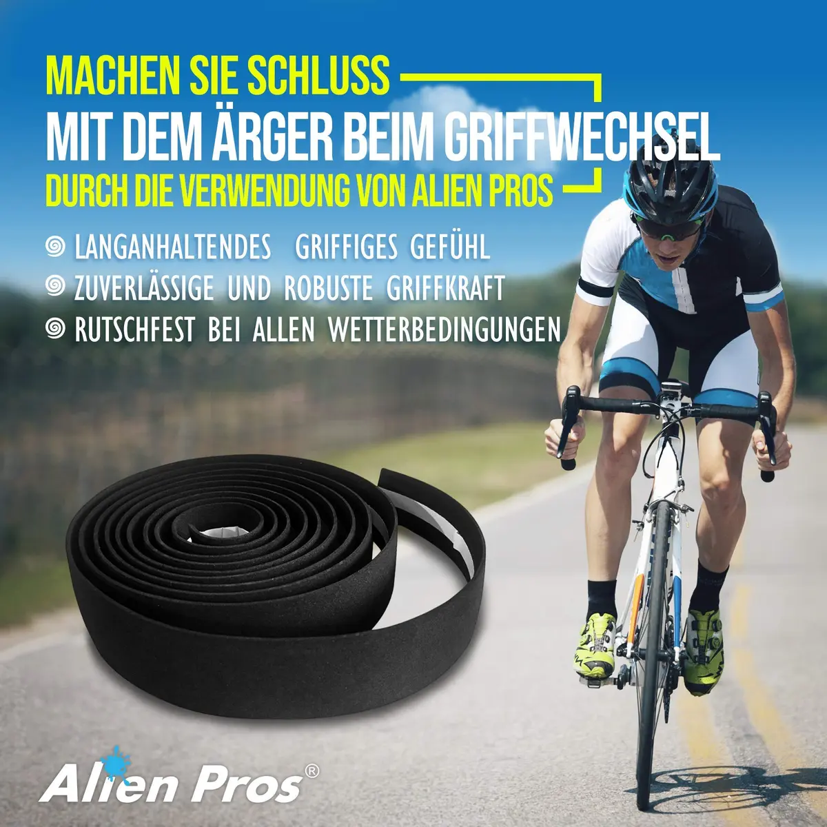 ALIEN PROS Bike Handlebar Tape EVA (Set of 2) Black | Grips Through All Weather Conditions - view 3