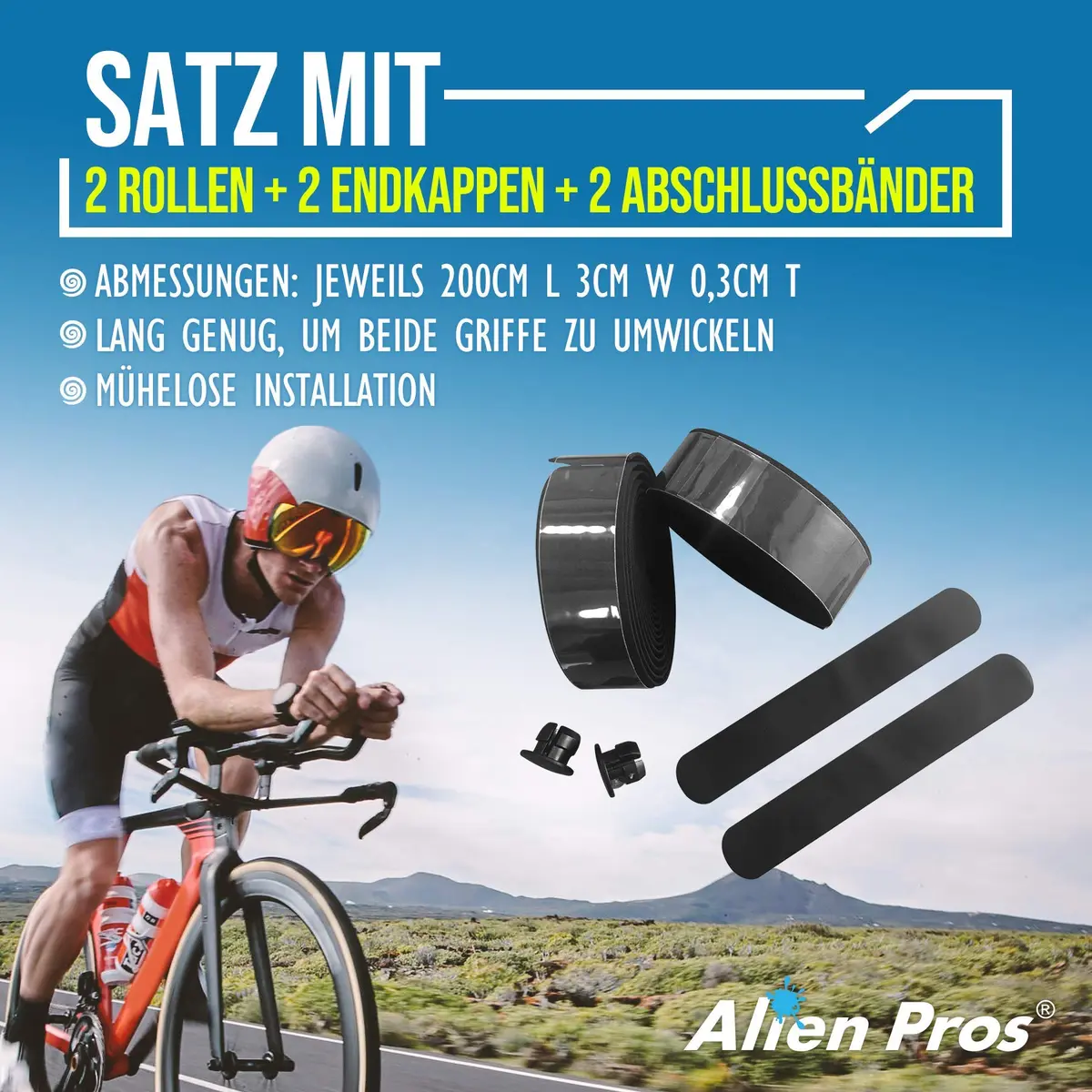 ALIEN PROS Bike Handlebar Tape EVA (Set of 2) Black | Grips Through All Weather Conditions - view 4