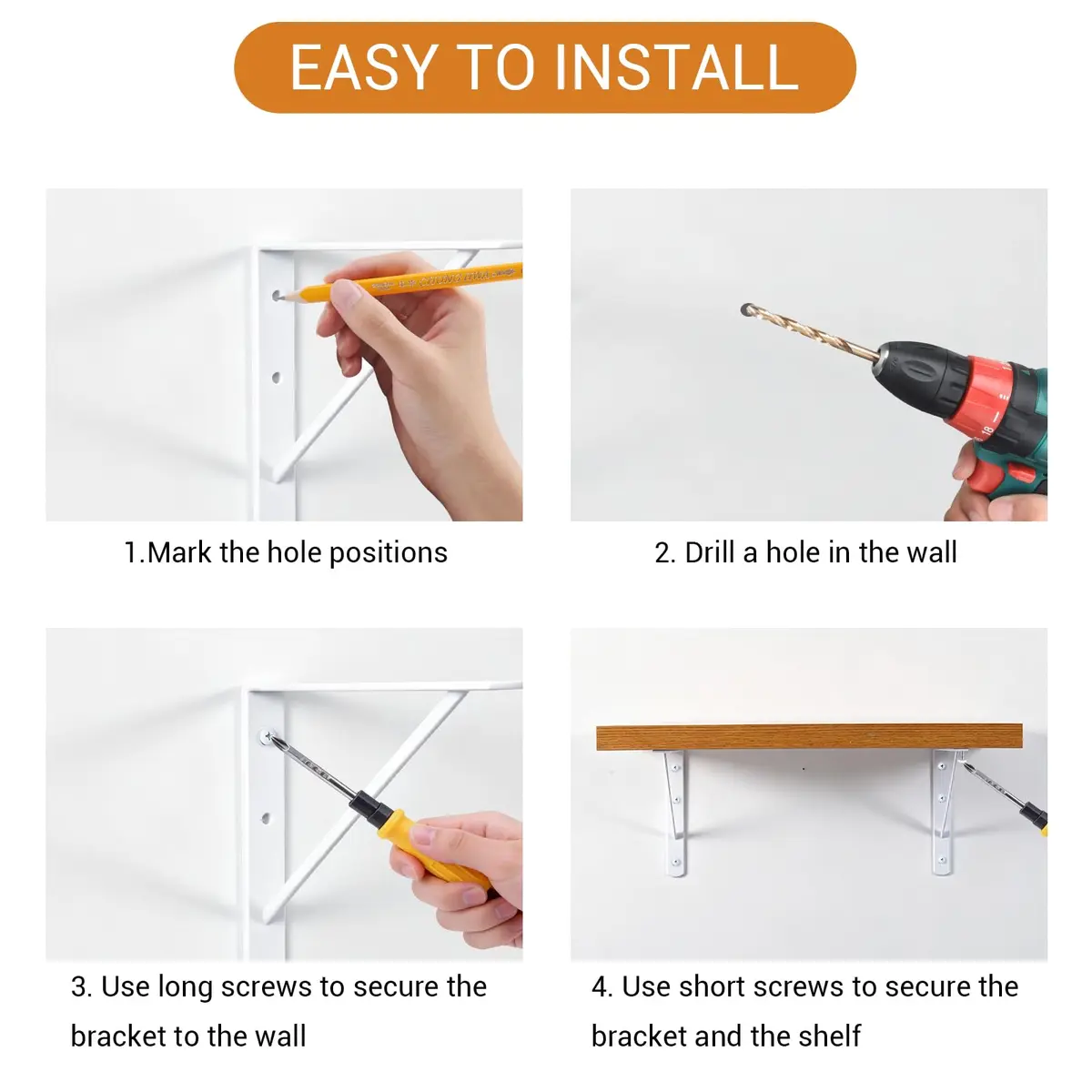 HOME MASTER HARDWARE Wall Shelf Brackets 10x8 Inch | Supports up to 200 lbs, Rust-Resistant Steel, Easy DIY Installation - view 6
