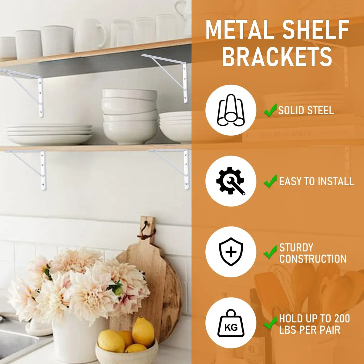 HOME MASTER HARDWARE Wall Shelf Brackets 10x8 Inch | Supports up to 200 lbs, Rust-Resistant Steel, Easy DIY Installation - view 2