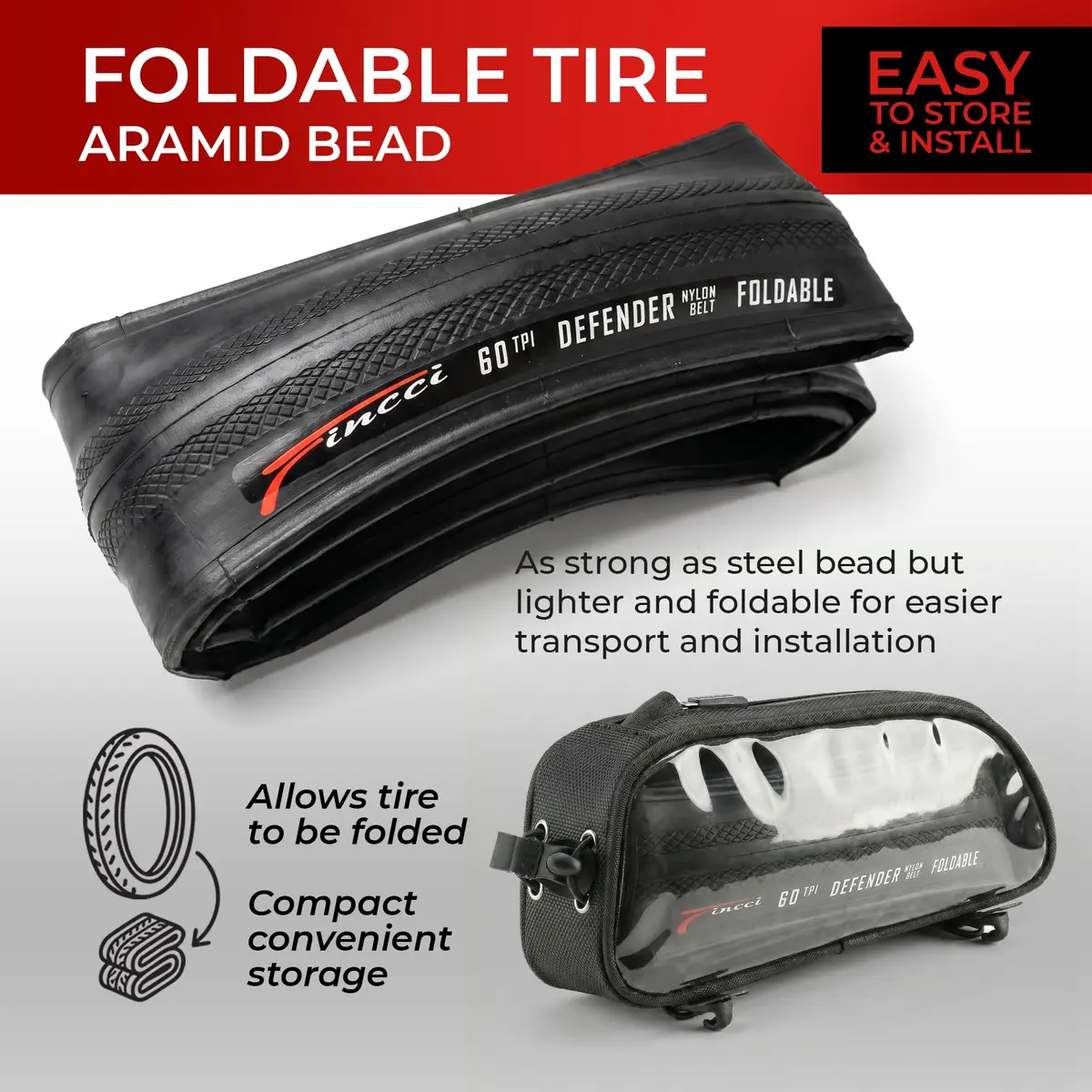 Fincci 700x28c Road Bike Tires | Foldable Tyres with 1mm Anti Puncture for Cycling - view 6