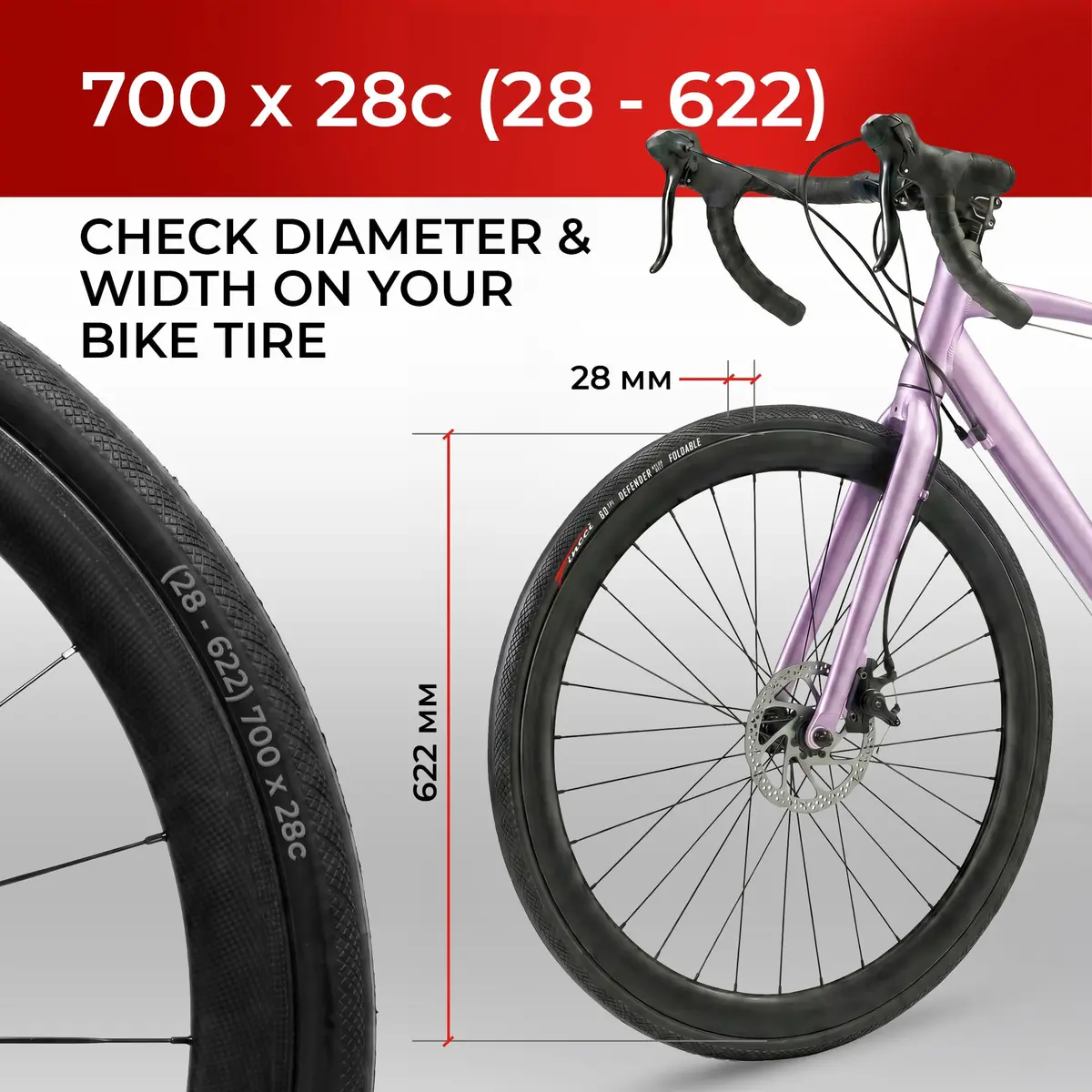 Fincci 700x28c Road Bike Tires | Foldable Tyres with 1mm Anti Puncture for Cycling - view 2