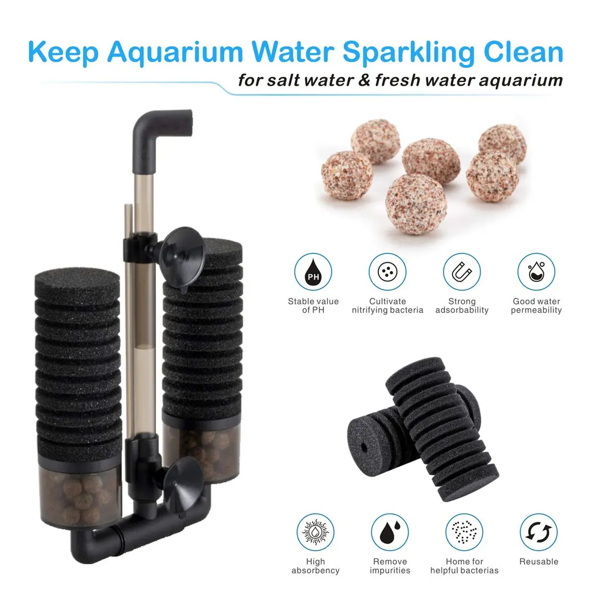 Hygger Aquarium Double Sponge Filter 6" x 9-13" | Bio & Physical Filtration for Fish Tanks - view 4