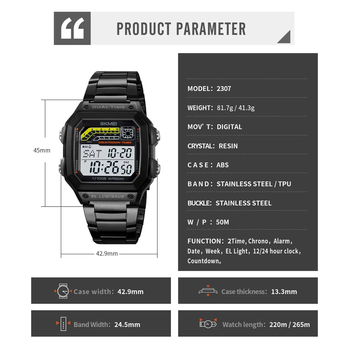 Gosasa Digital Sports Watch Medium | Multifunction Waterproof Unisex (33mm, Black) - view 7