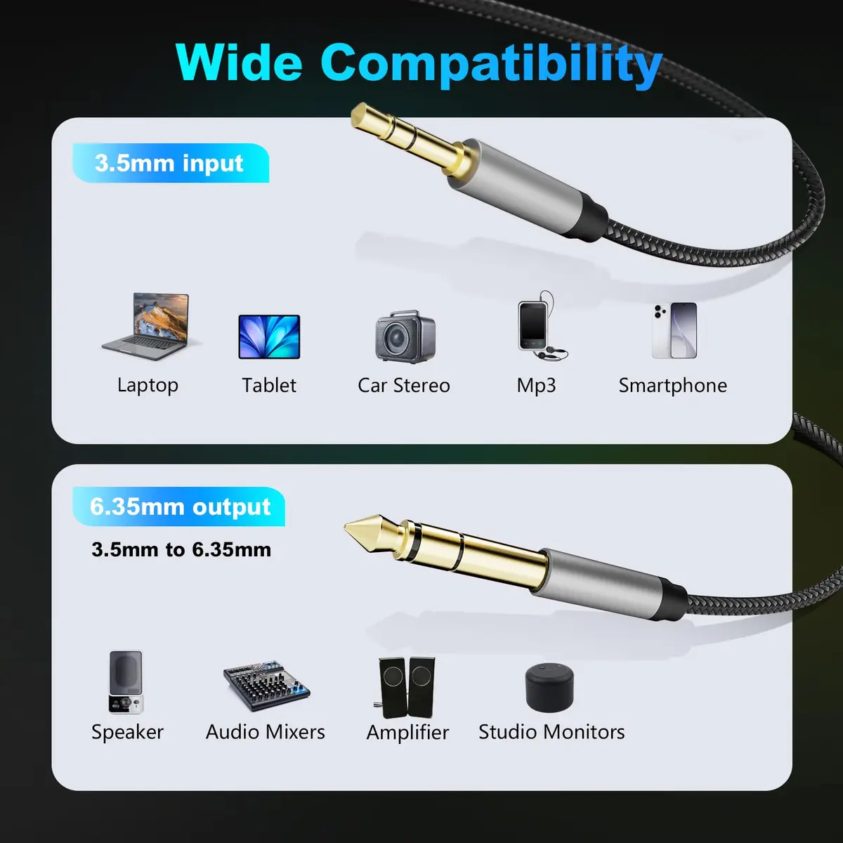 Jelly Tang 3.5mm to 6.35mm Audio Cable 5M (15Ft) | Gold-Plated Stereo Jack Cable for Amplifiers - view 3