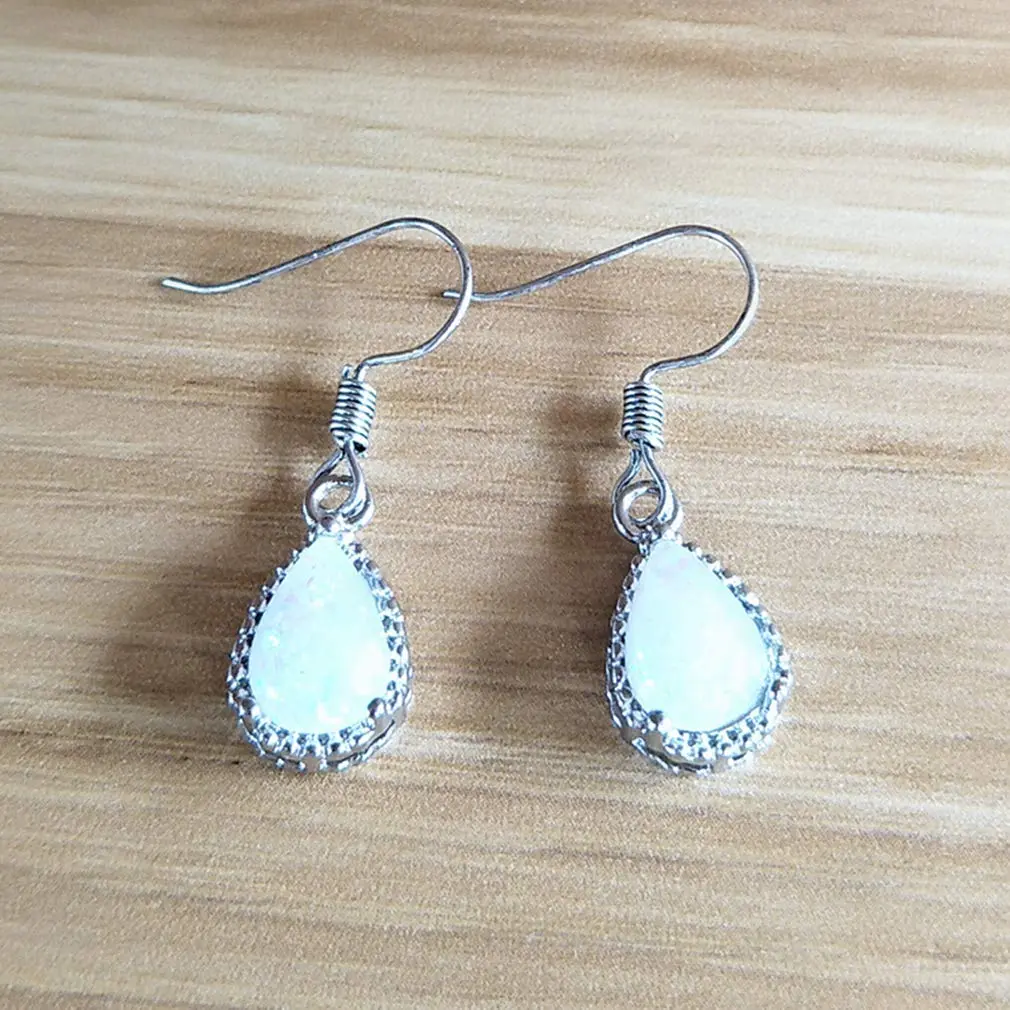 Comelyjewel White Fire Opal Teardrop Dangle Earrings for Women | 3.3 cm (1.3 in) - view 4