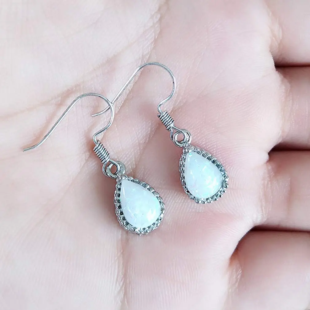 Comelyjewel White Fire Opal Teardrop Dangle Earrings for Women | 3.3 cm (1.3 in) - view 5