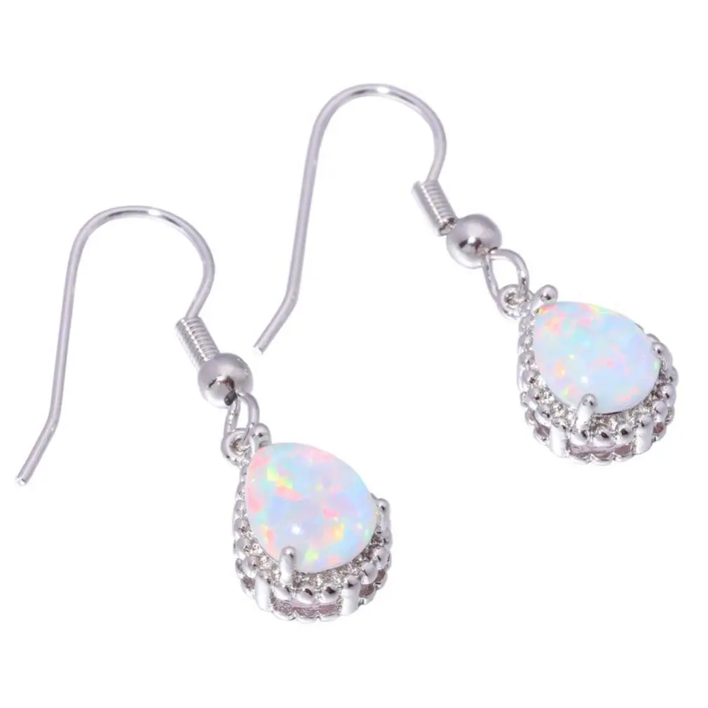 Comelyjewel White Fire Opal Teardrop Dangle Earrings for Women | 3.3 cm (1.3 in) - main product image