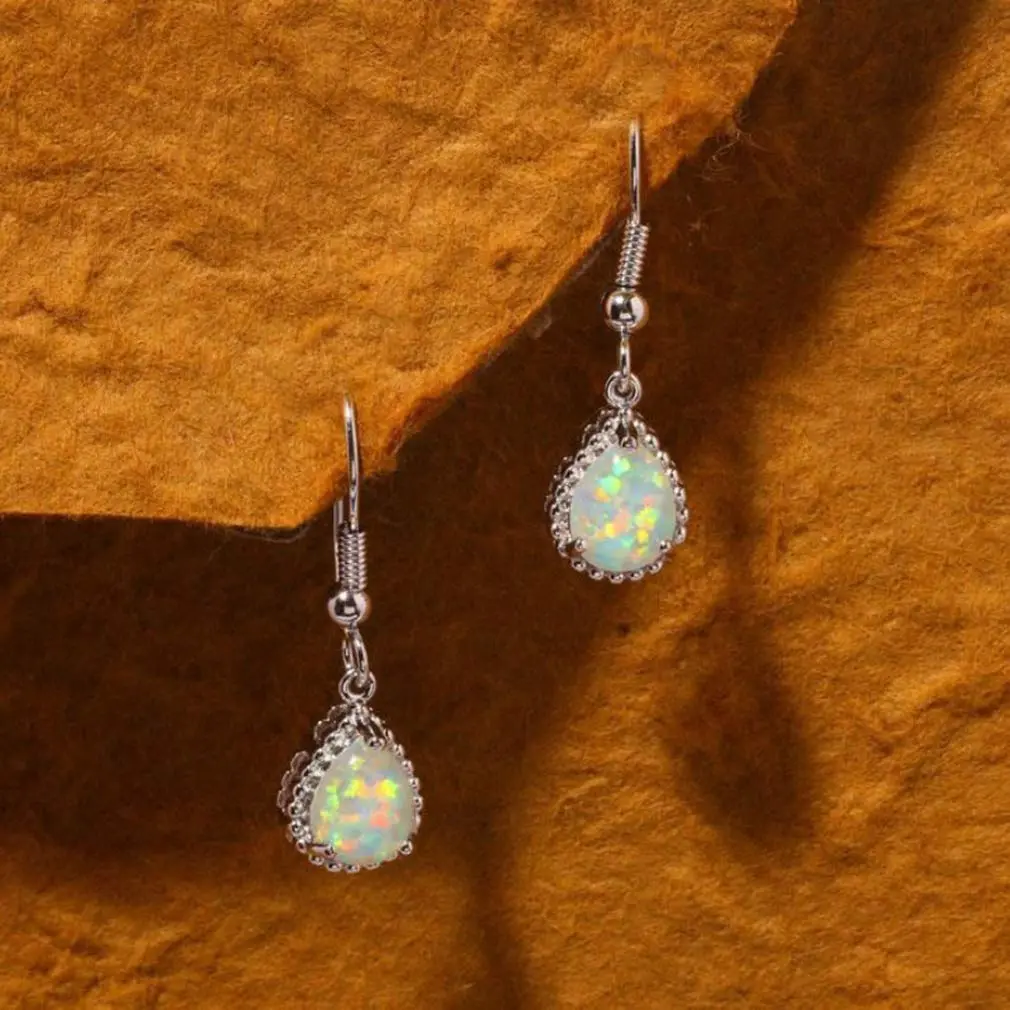 Comelyjewel White Fire Opal Teardrop Dangle Earrings for Women | 3.3 cm (1.3 in) - view 2