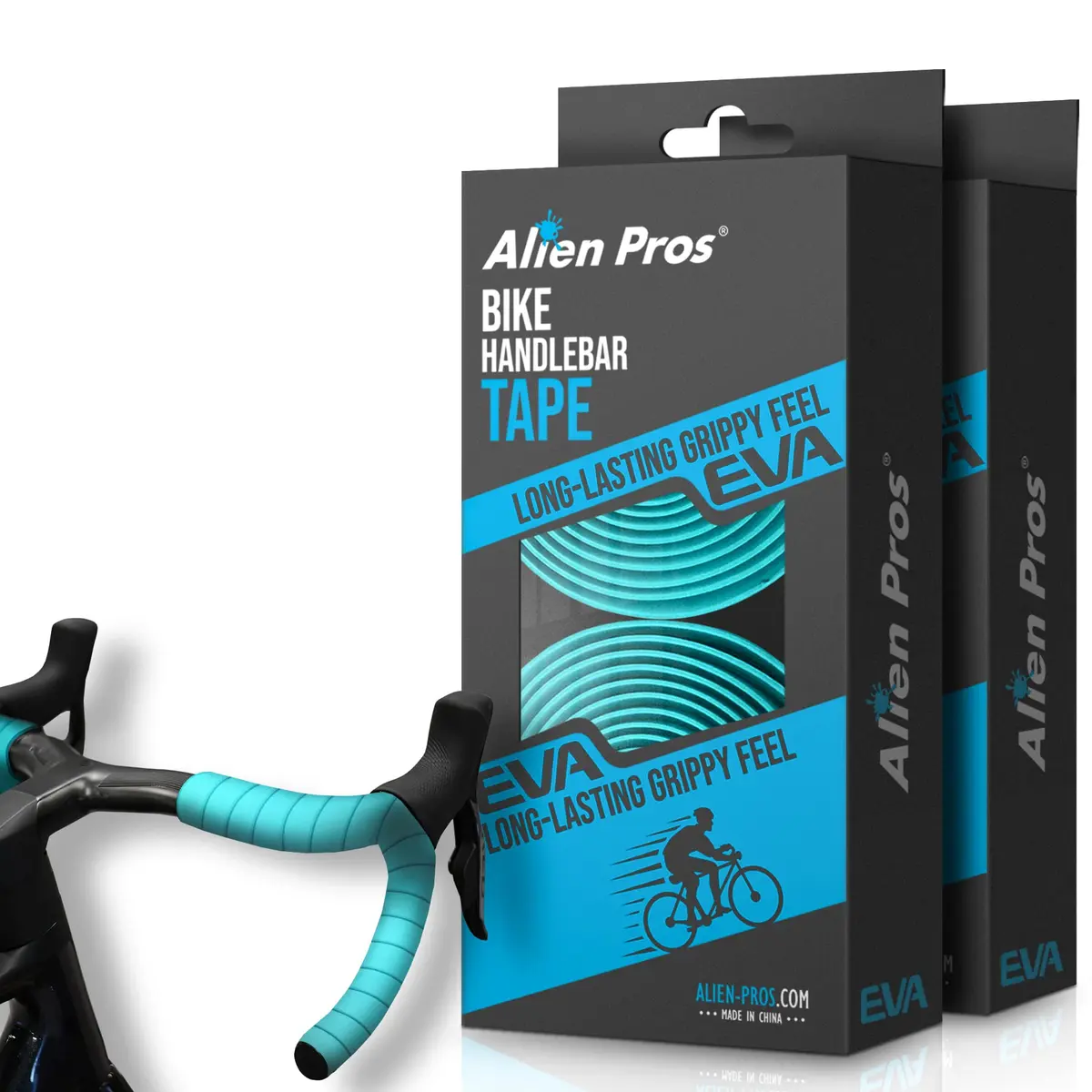 ALIEN PROS EVA Bike Handlebar Tape Set of 4 Bianchi Green | 200cm x 3cm x 3mm Bicycle Grip Tape - main product image
