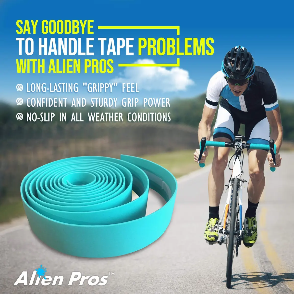 ALIEN PROS EVA Bike Handlebar Tape Set of 4 Bianchi Green | 200cm x 3cm x 3mm Bicycle Grip Tape - view 3