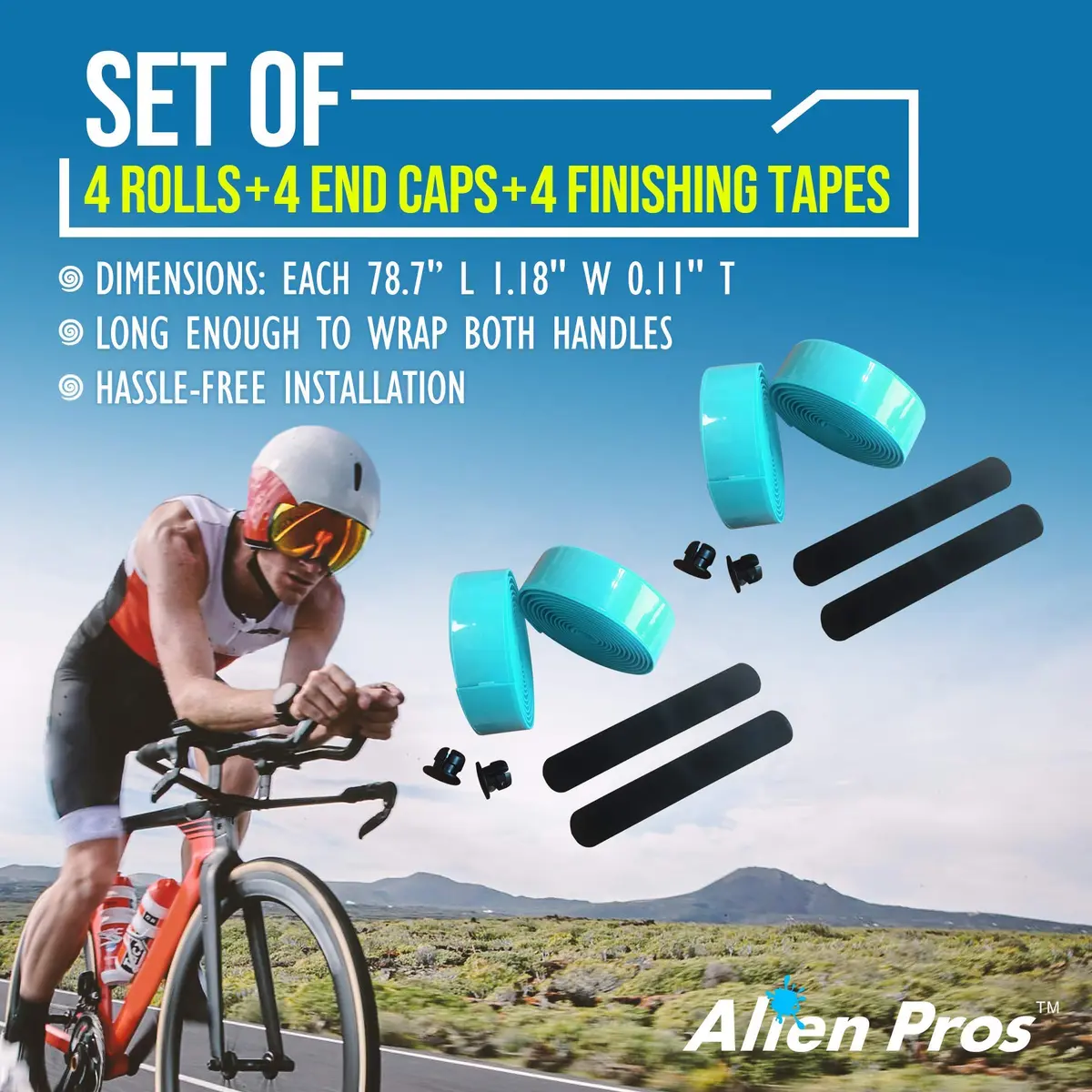 ALIEN PROS EVA Bike Handlebar Tape Set of 4 Bianchi Green | 200cm x 3cm x 3mm Bicycle Grip Tape - view 4