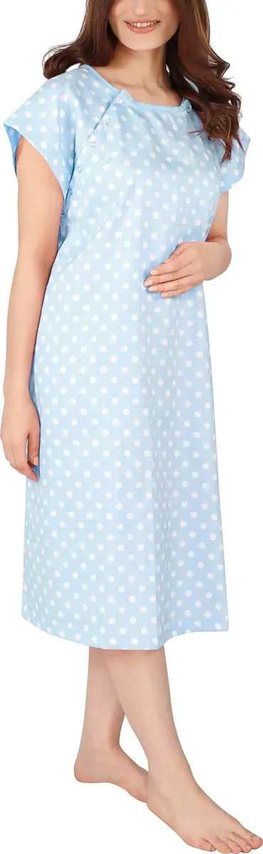 Utopia Care Women's Hospital Gown Small-Medium Polkadots Blue | Easy Access Snap Front & Back for Maternity, Nursing, Recovery - main product image