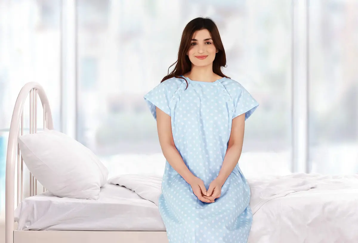Utopia Care Women's Hospital Gown Small-Medium Polkadots Blue | Easy Access Snap Front & Back for Maternity, Nursing, Recovery - view 7