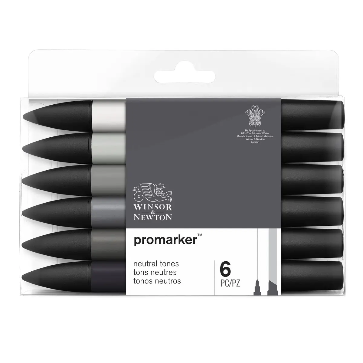 Winsor & Newton ProMarker Set, 6 Count, Neutral Tones | Alcohol-Based Ink for Drawing & Illustration - main product image