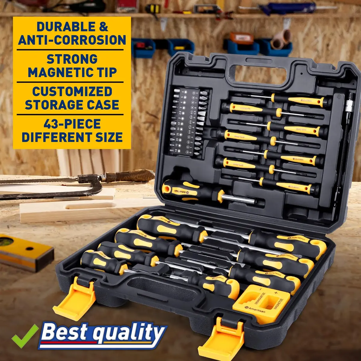 Amartisan Magnetic Screwdriver Set with Case, 43-Piece Set | Precision, Phillips, Slotted, Hex, Pozidriv, Torx, Magnetizer - view 6