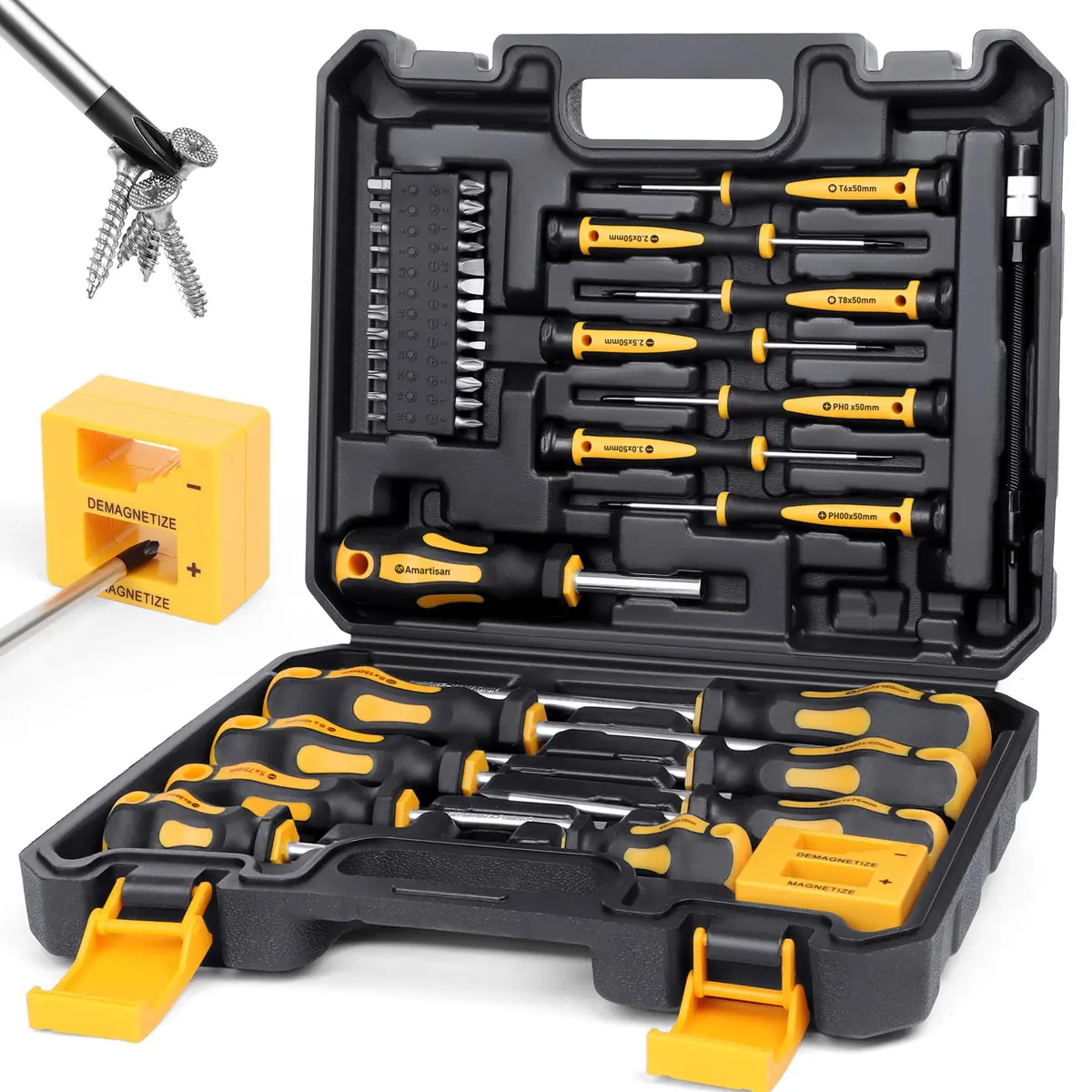 Amartisan Magnetic Screwdriver Set with Case, 43-Piece Set | Precision, Phillips, Slotted, Hex, Pozidriv, Torx, Magnetizer - main product image