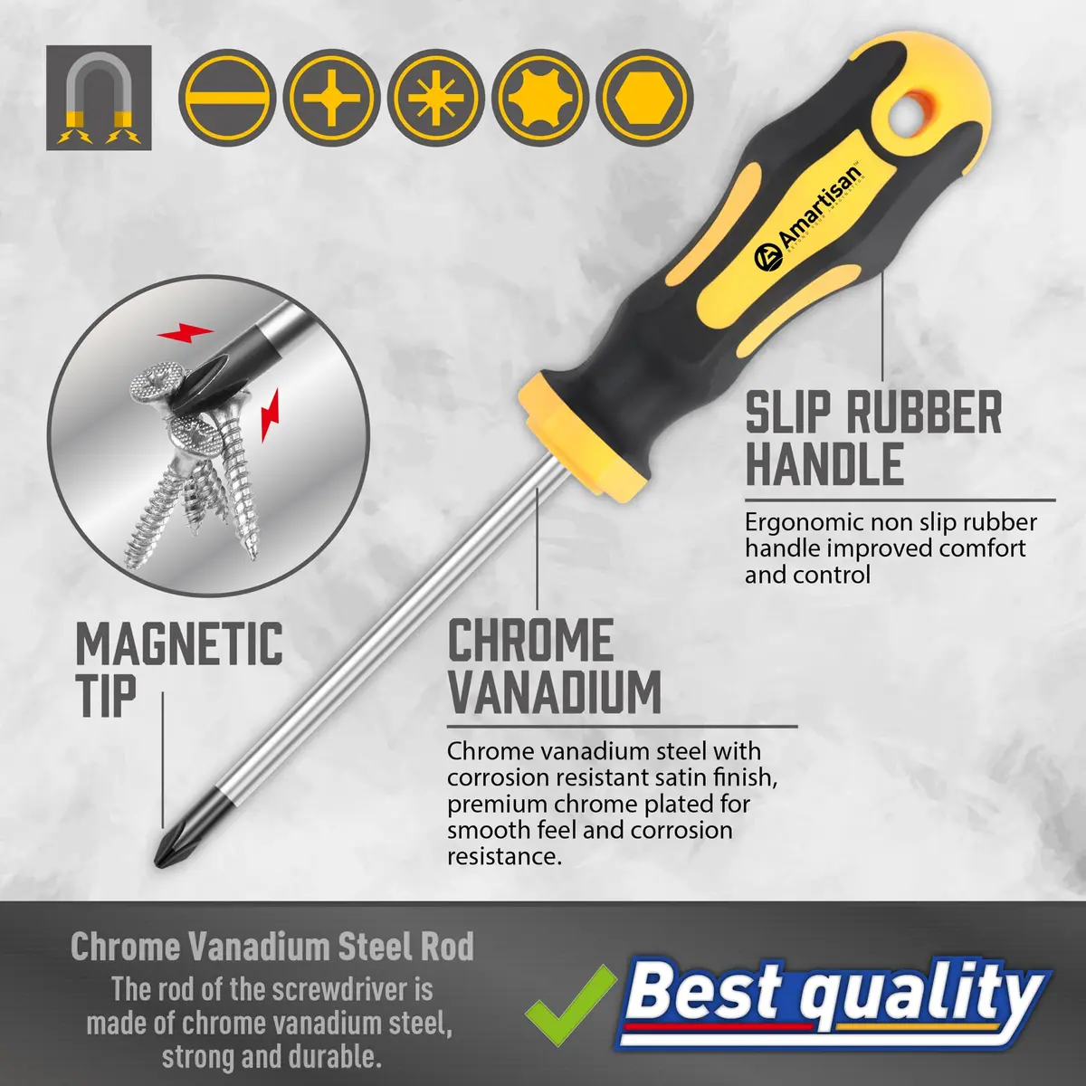 Amartisan Magnetic Screwdriver Set with Case, 43-Piece Set | Precision, Phillips, Slotted, Hex, Pozidriv, Torx, Magnetizer - view 2