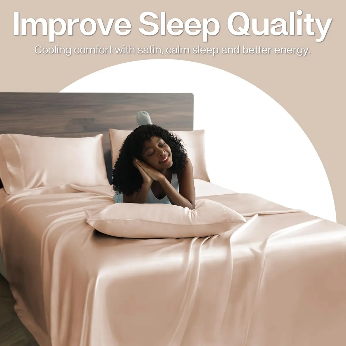 MR&HM Satin Pillowcase 2 Pack, Queen Size 76.2cm (30") x 50.8cm (20") Champagne | Smooth Cooling Satin Pillowcase with Envelope Closure - view 5