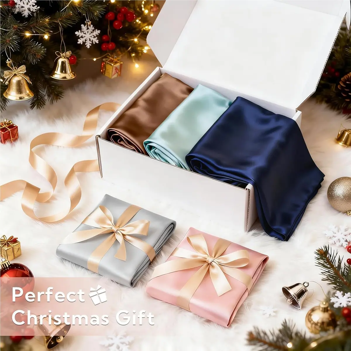 MR&HM Satin Pillowcase 2 Pack, Queen Size 76.2cm (30") x 50.8cm (20") Champagne | Smooth Cooling Satin Pillowcase with Envelope Closure - view 2