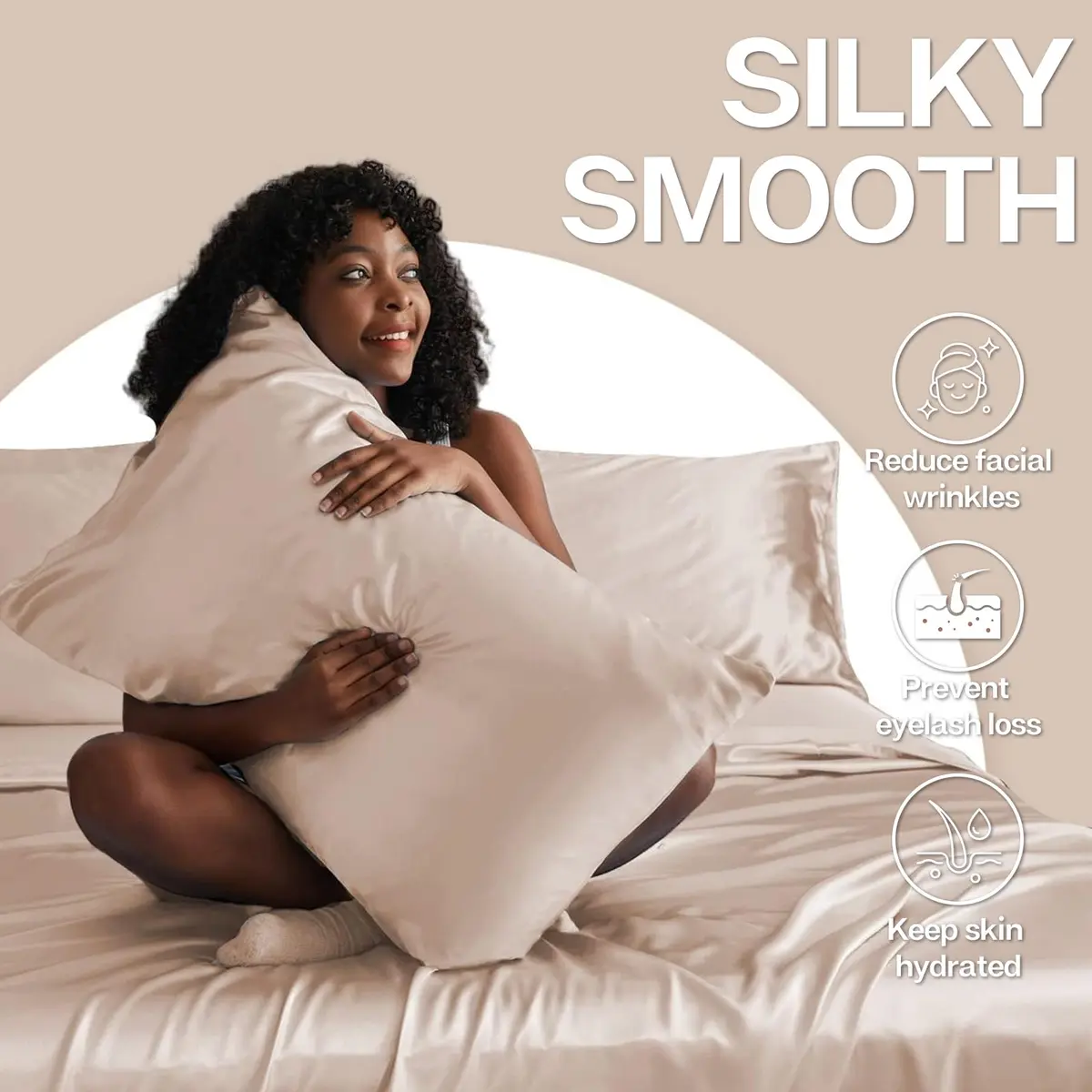 MR&HM Satin Pillowcase 2 Pack, Queen Size 76.2cm (30") x 50.8cm (20") Champagne | Smooth Cooling Satin Pillowcase with Envelope Closure - view 4
