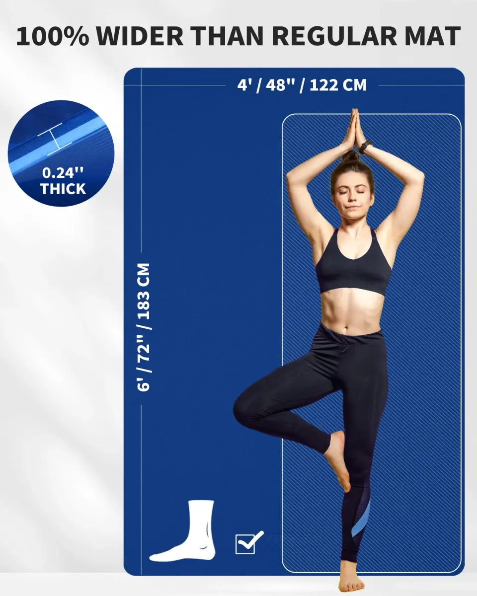 CAMBIVO Extra Wide Yoga Mat 183cm x 120cm (6'x 4') 6mm | Non-Slip TPE Workout Mat for Home Gym - view 2