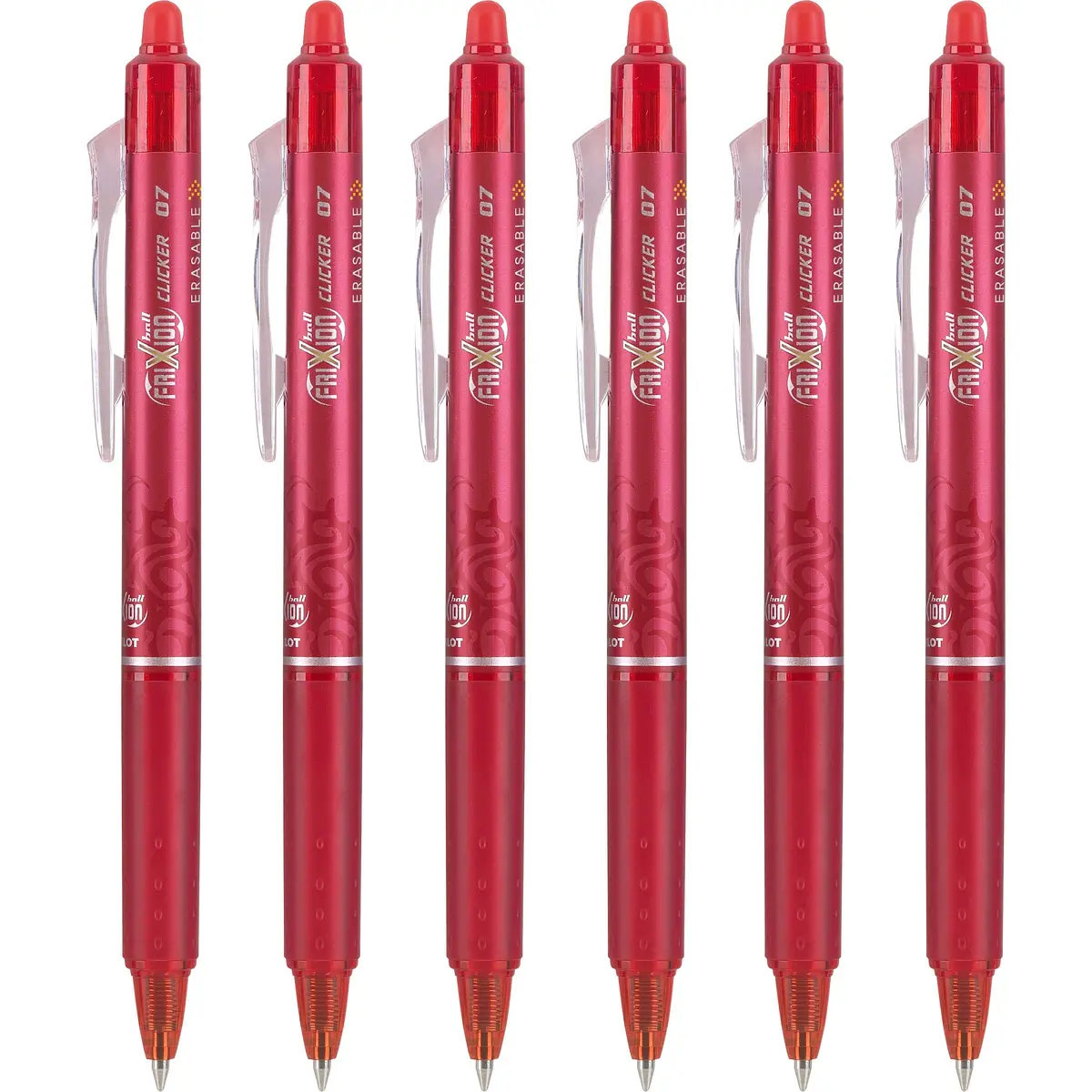 PILOT FriXion Clicker Erasable Gel Pens, Red Ink, 0.7mm Fine Point, 6-Pack | Smooth Ink Flow for Students & Professionals - main product image