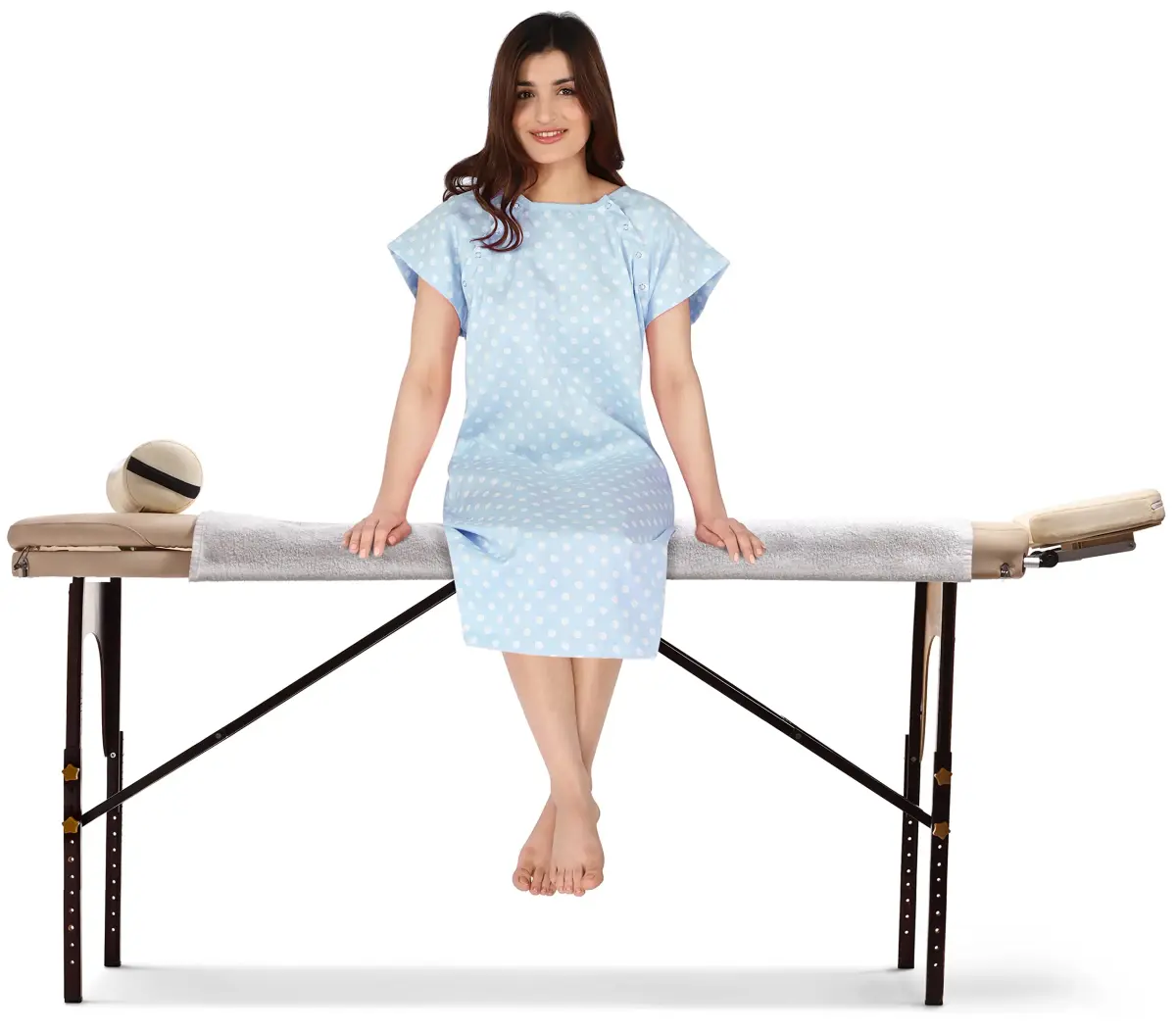 Utopia Care Women's Hospital Gown Polkadots Blue Large-X-Large | Front & Back Snap Access for Exams & Breastfeeding - view 5